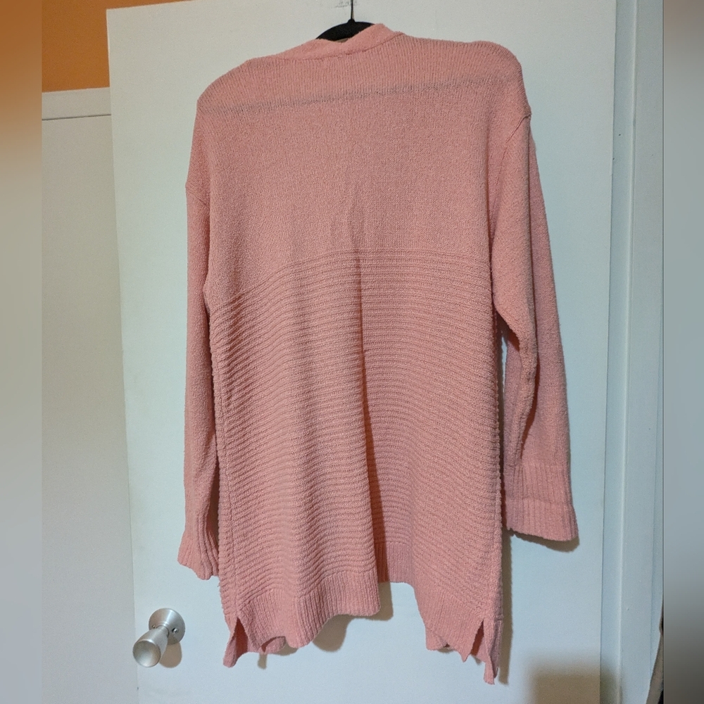 Liz Claiborne Pink Cardigan Sweater with Ribbed Knit - Picture 2 of 2